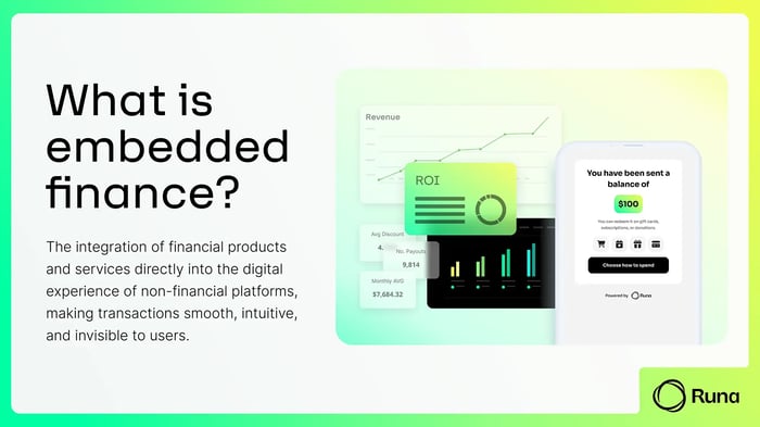 An image showing a diagram explaining embedded finance, illustrating how financial services are integrated into non-financial platforms.