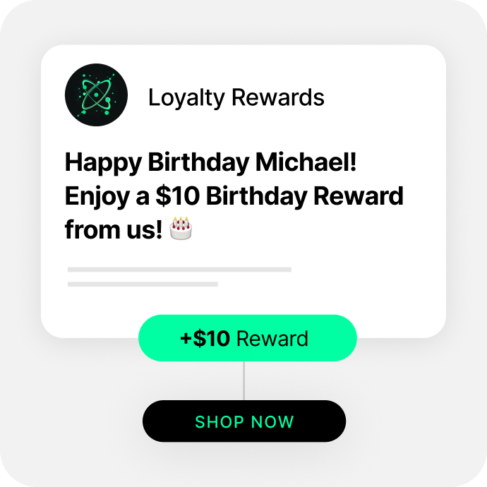 Loyalty rewards notification message to shop now