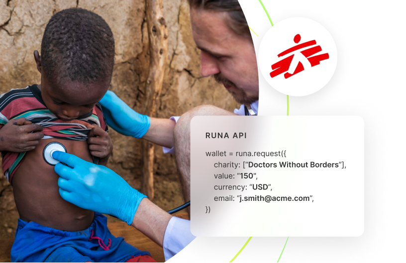 Mobile experience of how to use Runa's API for gifting and donations