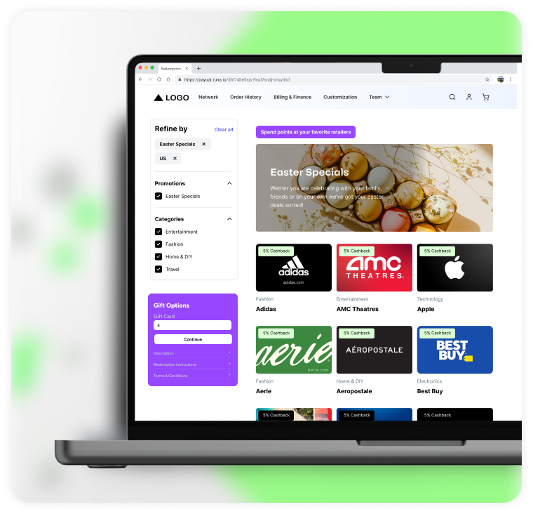 Runa Shop Site with discount cards